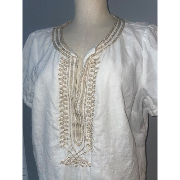 Michael Kors Womens size 16 Linen Embroidered Peasant Short Sleeve Blouse Top - Picture 10 of 11